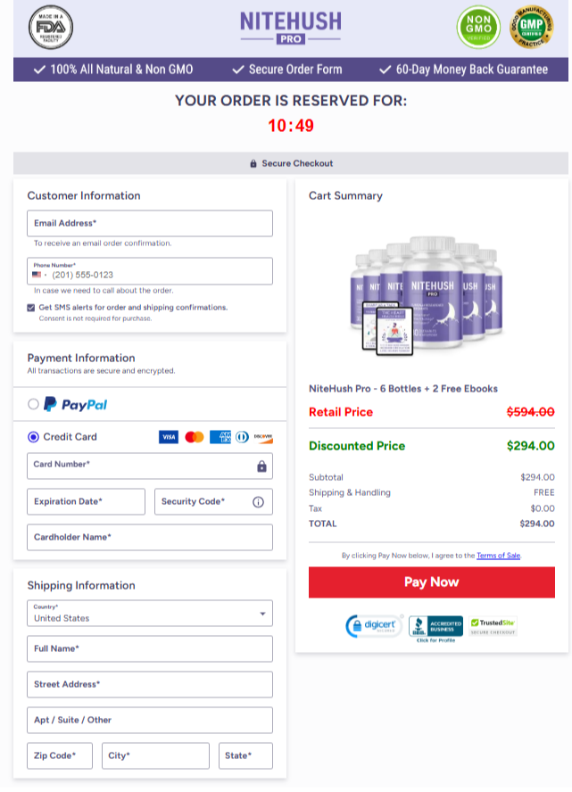 NiteHush Pro Official Website Secure Order Page